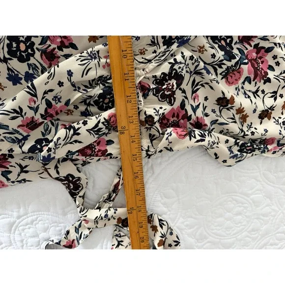 Band of Gypsies Floral Maxi Wrap Dress Ivory Navy Mauve High Low Boho Large - Picture 13 of 13